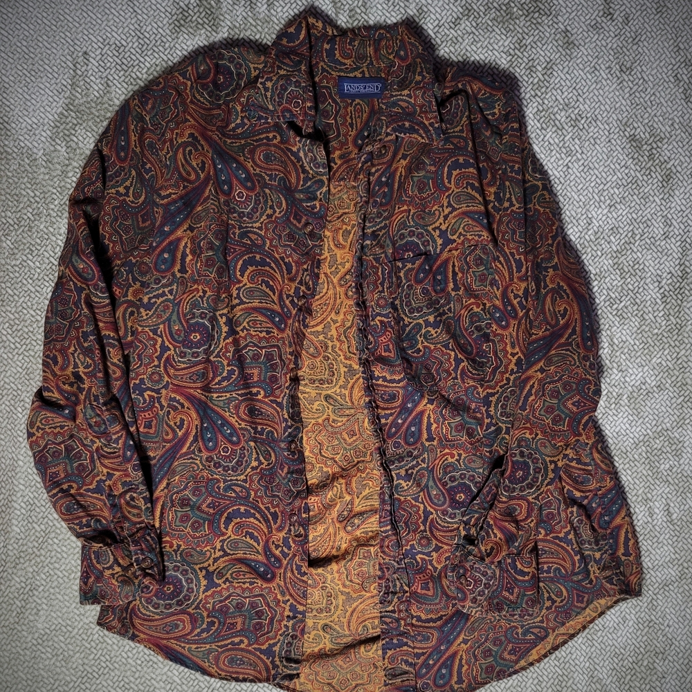 Lands’ End 100% Cotton Paisley Button-Down Shirt | Size M |